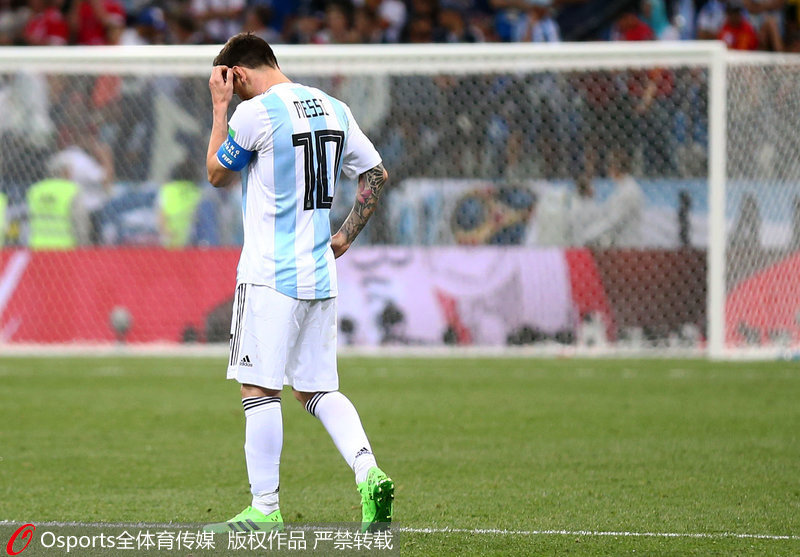 2018俄羅斯世界杯D組，阿根廷0：3負克羅地亞，梅西落寞背影
