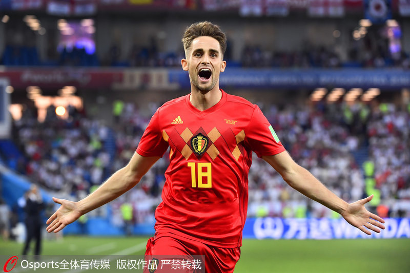 小組賽第三場，比利時1：0小勝英格蘭，賈努扎伊慶祝進球