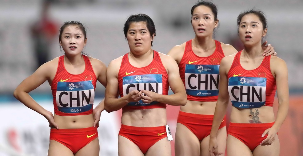 高清：田徑女子4x100米接力決賽 中國隊憾得亞軍