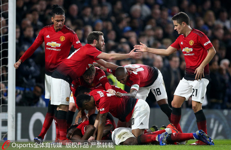 曼聯隊員慶祝進球
