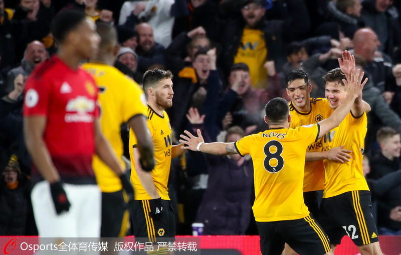 狼隊球員慶祝進球