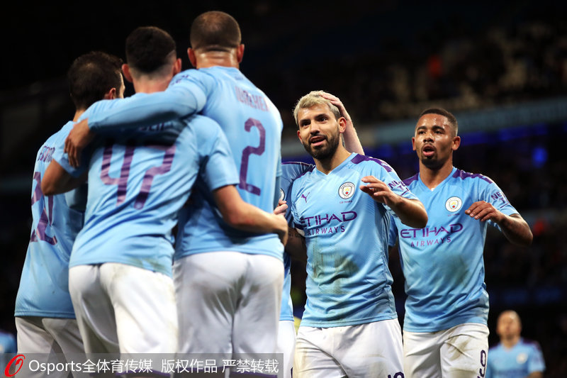 曼城隊員慶祝進球